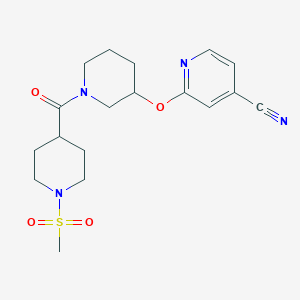 molecular formula C18H24N4O4S B2408104 2-((1-(1-(甲基磺酰基)哌啶-4-羰基)哌啶-3-基)氧基)异烟腈 CAS No. 2034474-17-2