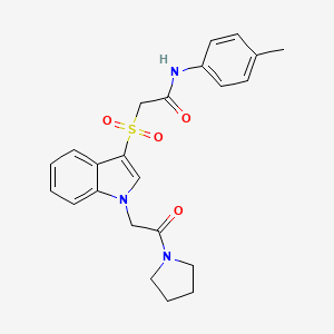 molecular formula C23H25N3O4S B2408118 2-((1-(2-oxo-2-(pyrrolidin-1-yl)ethyl)-1H-indol-3-yl)sulfonyl)-N-(p-tolyl)acetamide CAS No. 878055-94-8