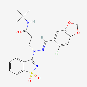 (E)-N-(tert-butyl)-3-(2-((6-chlorobenzo[d][1,3]dioxol-5-yl)methylene)-1-(1,1-dioxidobenzo[d]isothiazol-3-yl)hydrazinyl)propanamide