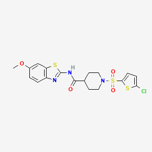 molecular formula C18H18ClN3O4S3 B2408135 1-((5-氯噻吩-2-基)磺酰基)-N-(6-甲氧基苯并[d]噻唑-2-基)哌啶-4-甲酰胺 CAS No. 941946-81-2