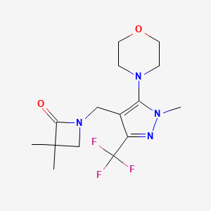 molecular formula C15H21F3N4O2 B2408145 3,3-dimethyl-1-{[1-methyl-5-morpholino-3-(trifluoromethyl)-1H-pyrazol-4-yl]methyl}-2-azetanone CAS No. 955976-72-4