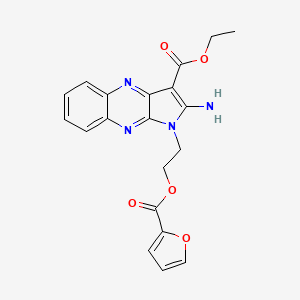 molecular formula C20H18N4O5 B2408165 2-氨基-1-[2-(呋喃-2-羰基氧基)乙基]吡咯并[3,2-b]喹喔啉-3-羧酸乙酯 CAS No. 381701-40-2
