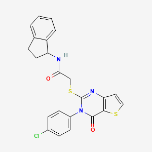 molecular formula C23H18ClN3O2S2 B2408176 2-{[3-(4-chlorophenyl)-4-oxo-3,4-dihydrothieno[3,2-d]pyrimidin-2-yl]sulfanyl}-N-(2,3-dihydro-1H-inden-1-yl)acetamide CAS No. 1260927-11-4