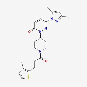 molecular formula C22H27N5O2S B2408186 6-(3,5-Dimethylpyrazol-1-yl)-2-[1-[3-(3-methylthiophen-2-yl)propanoyl]piperidin-4-yl]pyridazin-3-one CAS No. 2379996-20-8