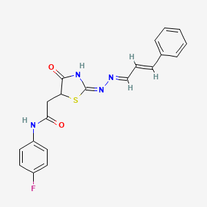 N-(4-fluorophenyl)-2-((E)-4-oxo-2-((E)-((E)-3-phenylallylidene)hydrazono)thiazolidin-5-yl)acetamide