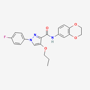 molecular formula C21H20FN3O4 B2408206 N-(2,3-dihydrobenzo[b][1,4]dioxin-6-yl)-1-(4-fluorophenyl)-4-propoxy-1H-pyrazole-3-carboxamide CAS No. 1210032-14-6