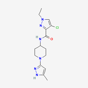 molecular formula C15H21ClN6O B2408207 4-chloro-1-ethyl-N-(1-(5-methyl-1H-pyrazol-3-yl)piperidin-4-yl)-1H-pyrazole-3-carboxamide CAS No. 2034209-63-5