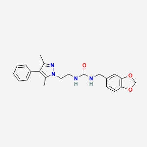 molecular formula C22H24N4O3 B2408209 1-(苯并[d][1,3]二氧杂环-5-基甲基)-3-(2-(3,5-二甲基-4-苯基-1H-吡唑-1-基)乙基)脲 CAS No. 2034506-73-3