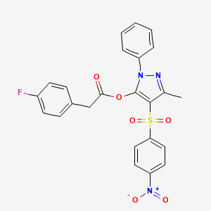 molecular formula C24H18FN3O6S B2408211 3-methyl-4-[(4-nitrophenyl)sulfonyl]-1-phenyl-1H-pyrazol-5-yl (4-fluorophenyl)acetate CAS No. 851093-48-6