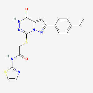 molecular formula C18H16N6O2S2 B2408214 2-((2-(4-ethylphenyl)-4-oxo-4,5-dihydropyrazolo[1,5-d][1,2,4]triazin-7-yl)thio)-N-(thiazol-2-yl)acetamide CAS No. 2191266-97-2