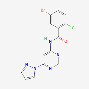 molecular formula C14H9BrClN5O B2408221 N-(6-(1H-ピラゾール-1-イル)ピリミジン-4-イル)-5-ブロモ-2-クロロベンザミド CAS No. 1797965-23-1