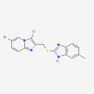 molecular formula C16H12BrClN4S B2408231 2-(((6-bromo-3-chloroimidazo[1,2-a]pyridin-2-yl)methyl)thio)-5-methyl-1H-benzo[d]imidazole CAS No. 536720-67-9