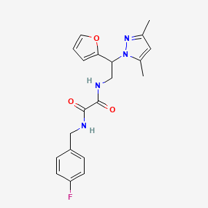 molecular formula C20H21FN4O3 B2408243 N1-(2-(3,5-二甲基-1H-吡唑-1-基)-2-(呋喃-2-基)乙基)-N2-(4-氟苄基)草酰胺 CAS No. 2097903-84-7