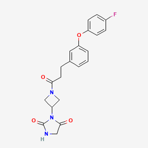 molecular formula C21H20FN3O4 B2408246 3-(1-(3-(3-(4-Fluorophenoxy)phenyl)propanoyl)azetidin-3-yl)imidazolidine-2,4-dione CAS No. 2034433-03-7