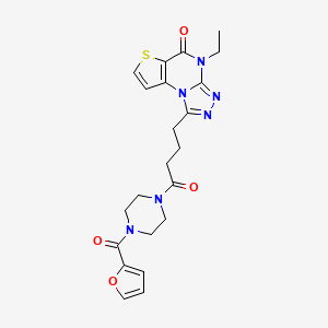 molecular formula C22H24N6O4S B2408270 8-Éthyl-12-{4-[4-(furan-2-carbonyl)pipérazin-1-yl]-4-oxobutyl}-5-thia-1,8,10,11-tétraazatricyclo[7.3.0.0^{2,6}]dodéca-2(6),3,9,11-tétraén-7-one CAS No. 892761-95-4