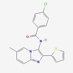 molecular formula C19H14ClN3OS B2408271 4-chloro-N-[6-methyl-2-(thiophen-2-yl)imidazo[1,2-a]pyridin-3-yl]benzamide CAS No. 372970-71-3