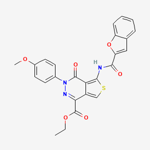 molecular formula C25H19N3O6S B2408273 5-(苯并呋喃-2-甲酰胺基)-3-(4-甲氧苯基)-4-氧代-3,4-二氢噻吩并[3,4-d]嘧啶-1-甲酸乙酯 CAS No. 851977-77-0