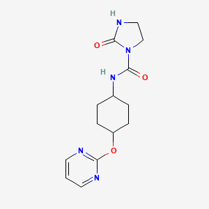 molecular formula C14H19N5O3 B2408274 2-oxo-N-((1r,4r)-4-(pyrimidin-2-yloxy)cyclohexyl)imidazolidine-1-carboxamide CAS No. 2034278-64-1