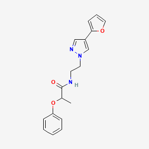 molecular formula C18H19N3O3 B2408281 N-(2-(4-(furan-2-yl)-1H-pyrazol-1-yl)ethyl)-2-phenoxypropanamide CAS No. 2034551-22-7
