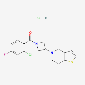 molecular formula C17H17Cl2FN2OS B2408292 盐酸(2-氯-4-氟苯基)(3-(6,7-二氢噻吩并[3,2-c]吡啶-5(4H)-基)氮杂环丁-1-基)甲苯酮 CAS No. 2034360-62-6