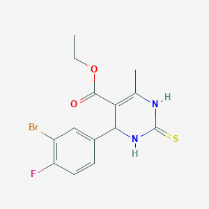 molecular formula C14H14BrFN2O2S B2408295 Ethyl 4-(3-bromo-4-fluorophenyl)-6-methyl-2-thioxo-1,2,3,4-tetrahydropyrimidine-5-carboxylate CAS No. 394226-74-5