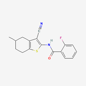 molecular formula C17H15FN2OS B2408301 N-(3-cyano-5-methyl-4,5,6,7-tetrahydrobenzo[b]thiophen-2-yl)-2-fluorobenzamide CAS No. 328539-87-3