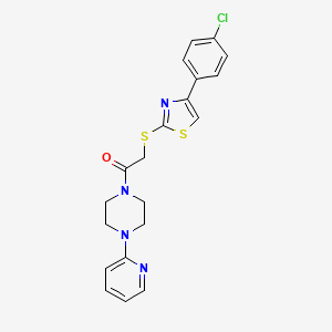 molecular formula C20H19ClN4OS2 B2408305 2-((4-(4-氯苯基)噻唑-2-基)硫代)-1-(4-(吡啶-2-基)哌嗪-1-基)乙酮 CAS No. 923257-54-9