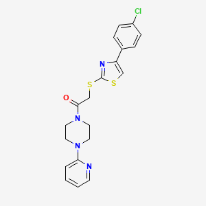 molecular formula C20H19ClN4OS2 B2408305 2-((4-(4-Chlorophenyl)thiazol-2-yl)thio)-1-(4-(pyridin-2-yl)piperazin-1-yl)ethanone CAS No. 923257-54-9