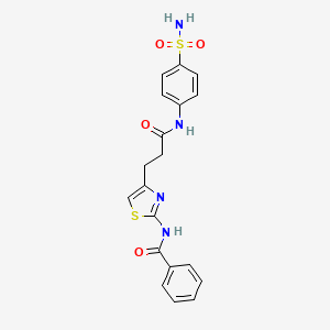 molecular formula C19H18N4O4S2 B2408313 N-(4-(3-オキソ-3-((4-スルファモイルフェニル)アミノ)プロピル)チアゾール-2-イル)ベンズアミド CAS No. 1040654-45-2