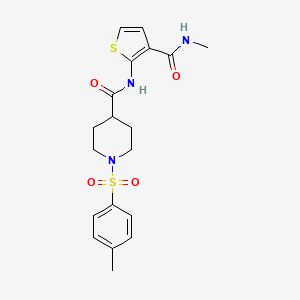 molecular formula C19H23N3O4S2 B2408318 N-(3-(Methylcarbamoyl)thiophen-2-yl)-1-tosylpiperidin-4-carboxamid CAS No. 922462-71-3