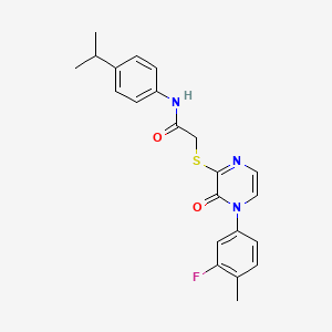 molecular formula C22H22FN3O2S B2408321 2-((4-(3-fluoro-4-methylphenyl)-3-oxo-3,4-dihydropyrazin-2-yl)thio)-N-(4-isopropylphenyl)acetamide CAS No. 899944-65-1