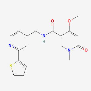 molecular formula C18H17N3O3S B2408335 4-methoxy-1-methyl-6-oxo-N-((2-(thiophen-2-yl)pyridin-4-yl)methyl)-1,6-dihydropyridine-3-carboxamide CAS No. 2034271-40-2