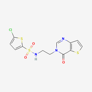 molecular formula C12H10ClN3O3S3 B2408342 5-chloro-N-(2-(4-oxothieno[3,2-d]pyrimidin-3(4H)-yl)ethyl)thiophene-2-sulfonamide CAS No. 1903720-23-9