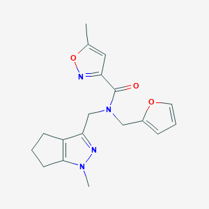 molecular formula C18H20N4O3 B2408344 N-(呋喃-2-基甲基)-5-甲基-N-((1-甲基-1,4,5,6-四氢环戊[c]吡唑-3-基)甲基)异恶唑-3-甲酰胺 CAS No. 1798517-23-3
