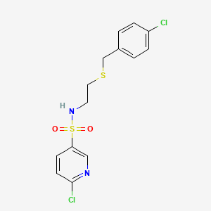 molecular formula C14H14Cl2N2O2S2 B2408347 6-chloro-N-(2-{[(4-chlorophenyl)methyl]sulfanyl}ethyl)pyridine-3-sulfonamide CAS No. 1110815-14-9