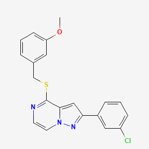 molecular formula C20H16ClN3OS B2408355 2-(3-氯苯基)-4-[(3-甲氧基苯甲基)硫基]吡唑并[1,5-a]吡嗪 CAS No. 1207048-32-5