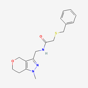 2-(benzylthio)-N-((1-methyl-1,4,6,7-tetrahydropyrano[4,3-c]pyrazol-3-yl)methyl)acetamide