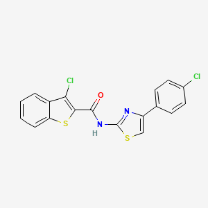 molecular formula C18H10Cl2N2OS2 B2408369 3-chloro-N-[4-(4-chlorophenyl)-1,3-thiazol-2-yl]-1-benzothiophene-2-carboxamide CAS No. 324774-53-0