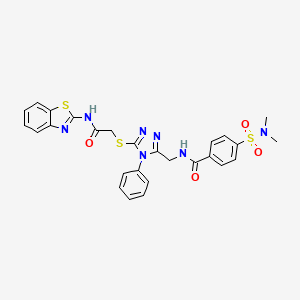 molecular formula C27H25N7O4S3 B2408373 N-[[5-[2-(1,3-benzothiazol-2-ylamino)-2-oxoethyl]sulfanyl-4-phenyl-1,2,4-triazol-3-yl]methyl]-4-(dimethylsulfamoyl)benzamide CAS No. 393875-20-2