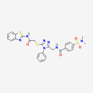 molecular formula C27H25N7O4S3 B2408373 N-{[5-({[(1,3-benzothiazol-2-yl)carbamoyl]methyl}sulfanyl)-4-phenyl-4H-1,2,4-triazol-3-yl]methyl}-4-(dimethylsulfamoyl)benzamide CAS No. 393875-20-2