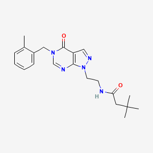 molecular formula C21H27N5O2 B2408376 3,3-dimethyl-N-(2-(5-(2-methylbenzyl)-4-oxo-4,5-dihydro-1H-pyrazolo[3,4-d]pyrimidin-1-yl)ethyl)butanamide CAS No. 922062-14-4