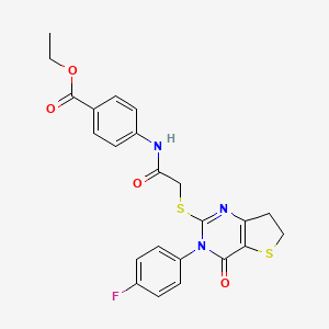 molecular formula C23H20FN3O4S2 B2408385 4-(2-((3-(4-氟苯基)-4-氧代-3,4,6,7-四氢噻吩并[3,2-d]嘧啶-2-基)硫代)乙酰氨基)苯甲酸乙酯 CAS No. 362501-59-5