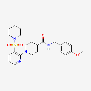 molecular formula C24H32N4O4S B2408386 N-[(4-甲氧基苯基)甲基]-1-(3-哌啶-1-磺酰基吡啶-2-基)哌啶-4-甲酰胺 CAS No. 1215613-74-3