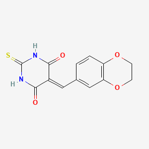 molecular formula C13H10N2O4S B2408390 5-((2,3-dihydrobenzo[b][1,4]dioxin-6-yl)methylene)-2-thioxodihydropyrimidine-4,6(1H,5H)-dione CAS No. 946309-89-3