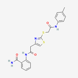 molecular formula C21H20N4O3S2 B2408393 2-(2-(2-((2-Oxo-2-(p-tolylamino)ethyl)thio)thiazol-4-yl)acetamido)benzamide CAS No. 941922-27-6