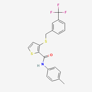 molecular formula C20H16F3NOS2 B2408407 N-(4-Methylphenyl)-3-((3-(trifluoromethyl)benzyl)sulfanyl)-2-thiophenecarboxamide CAS No. 250714-48-8