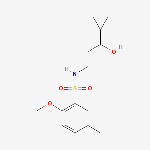 molecular formula C14H21NO4S B2408413 N-(3-cyclopropyl-3-hydroxypropyl)-2-methoxy-5-methylbenzenesulfonamide CAS No. 1396676-83-7