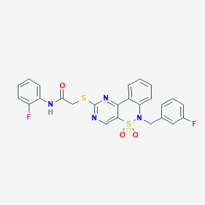 molecular formula C25H18F2N4O3S2 B2408424 2-{[6-(3-fluorobenzyl)-5,5-dioxido-6H-pyrimido[5,4-c][2,1]benzothiazin-2-yl]thio}-N-(2-fluorophenyl)acetamide CAS No. 895099-27-1