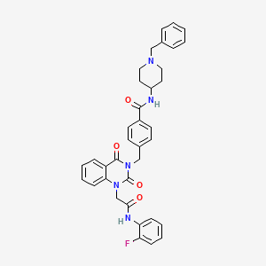 molecular formula C36H34FN5O4 B2408428 N-(1-benzylpiperidin-4-yl)-4-((1-(2-((2-fluorophenyl)amino)-2-oxoethyl)-2,4-dioxo-1,2-dihydroquinazolin-3(4H)-yl)methyl)benzamide CAS No. 1251599-48-0