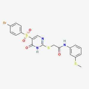 molecular formula C19H16BrN3O4S3 B2408432 2-((5-((4-溴苯基)磺酰基)-6-氧代-1,6-二氢嘧啶-2-基)硫代)-N-(3-(甲硫基)苯基)乙酰胺 CAS No. 893789-49-6